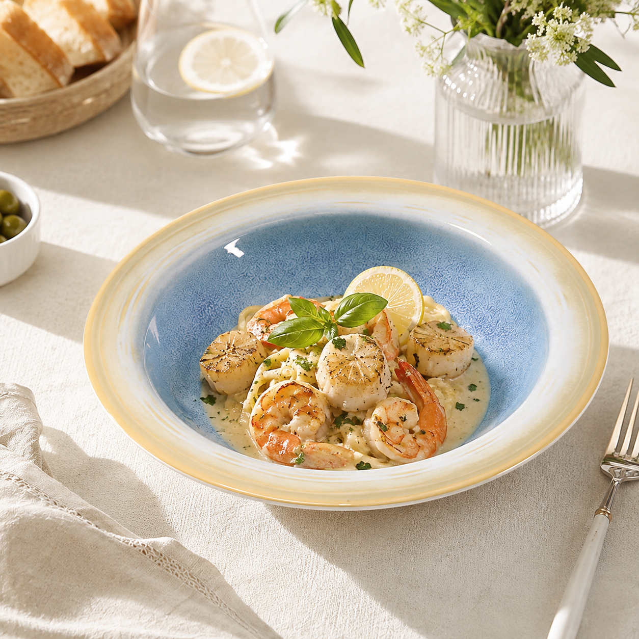 Blue Reactive Glaze Ceramic Deep Plate