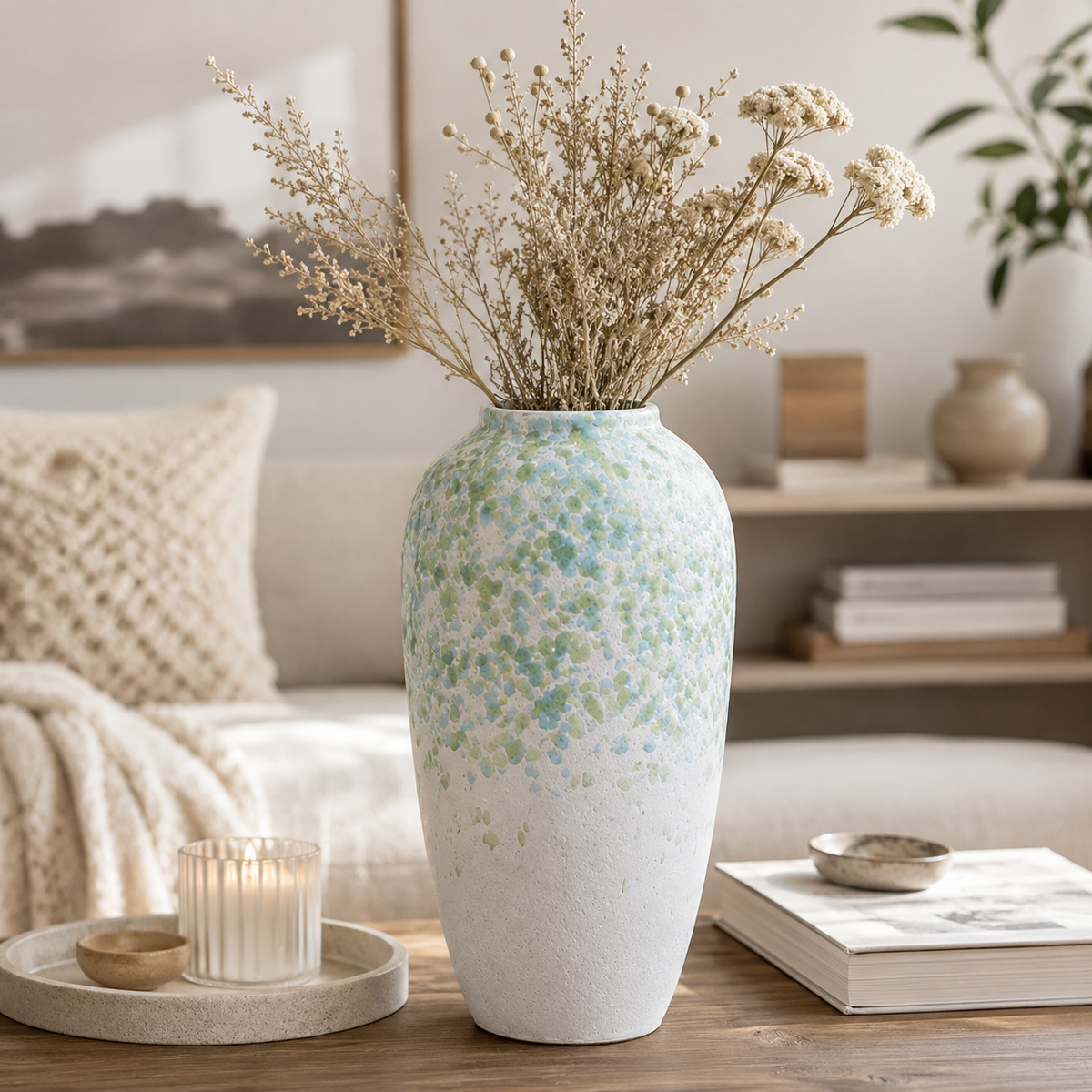 Jade Mist Reactive Glaze Ceramic Vase