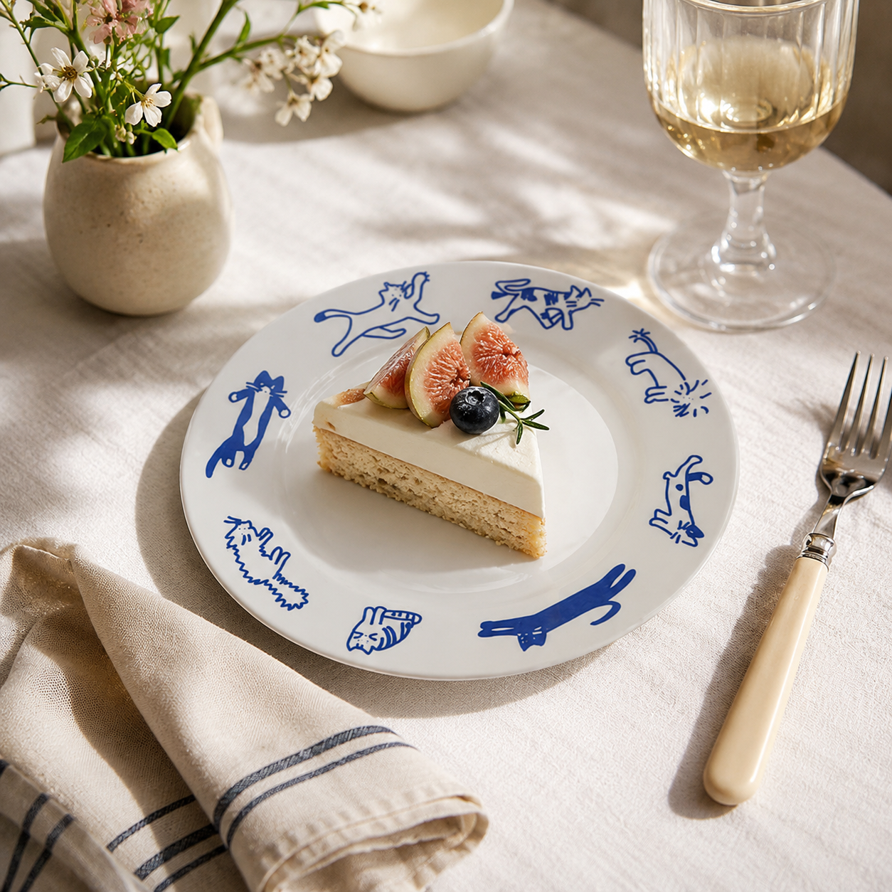 Blue Cat Ceramic Dessert Plate