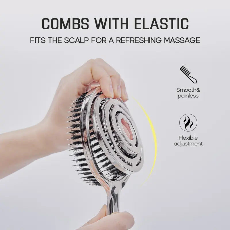 Flexible hollow brush head bends with scalp