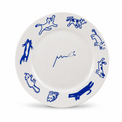 Blue Cat Ceramic Dessert Plate