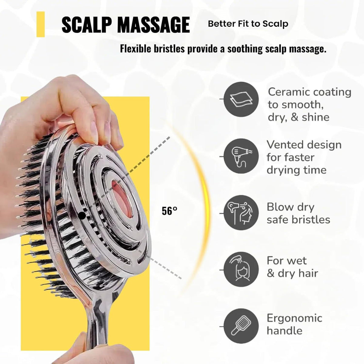 Flexible vented scalp massage brush features