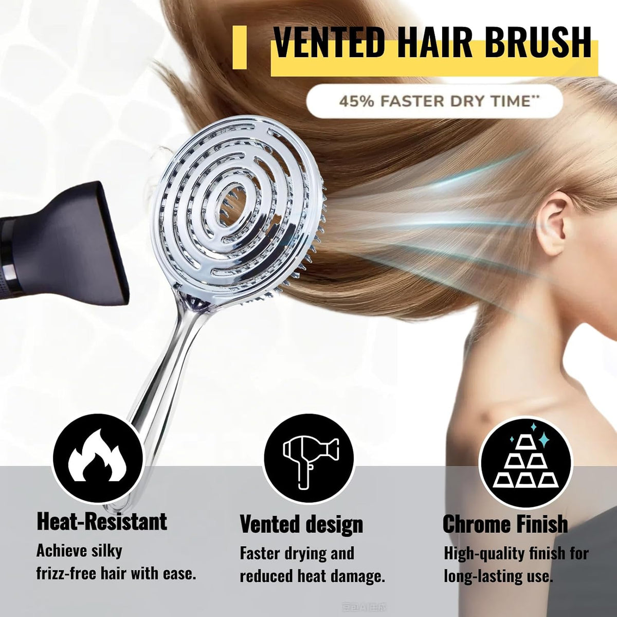 Vented brush used with a blow dryer