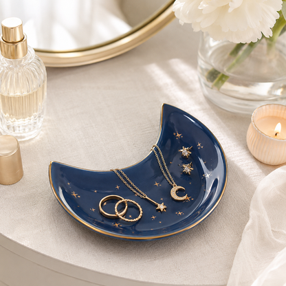 Blue Star Gold Rim Ceramic Crescent Tray