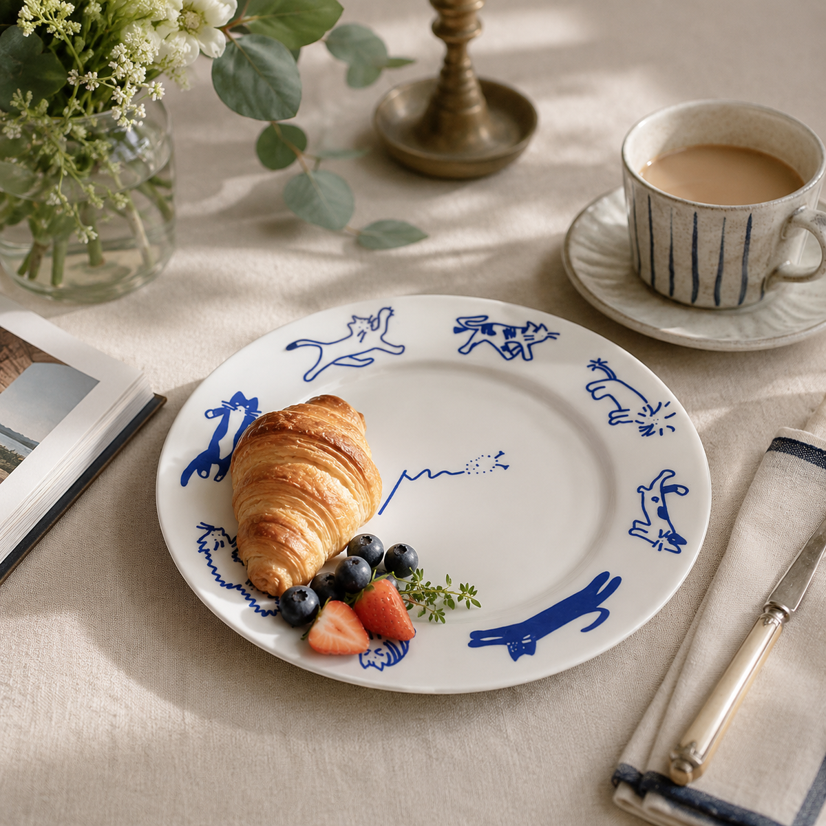 Blue Cat Ceramic Dessert Plate