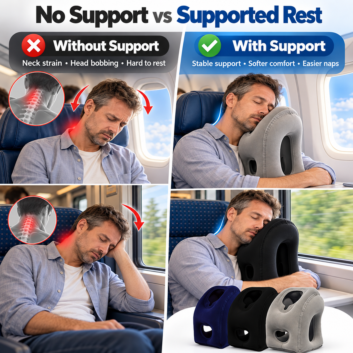 🕐50%OFF TODAY ONLY! Inflatable Airplane Sleep Pillow – Face, Neck & Arm Support for Long Flights