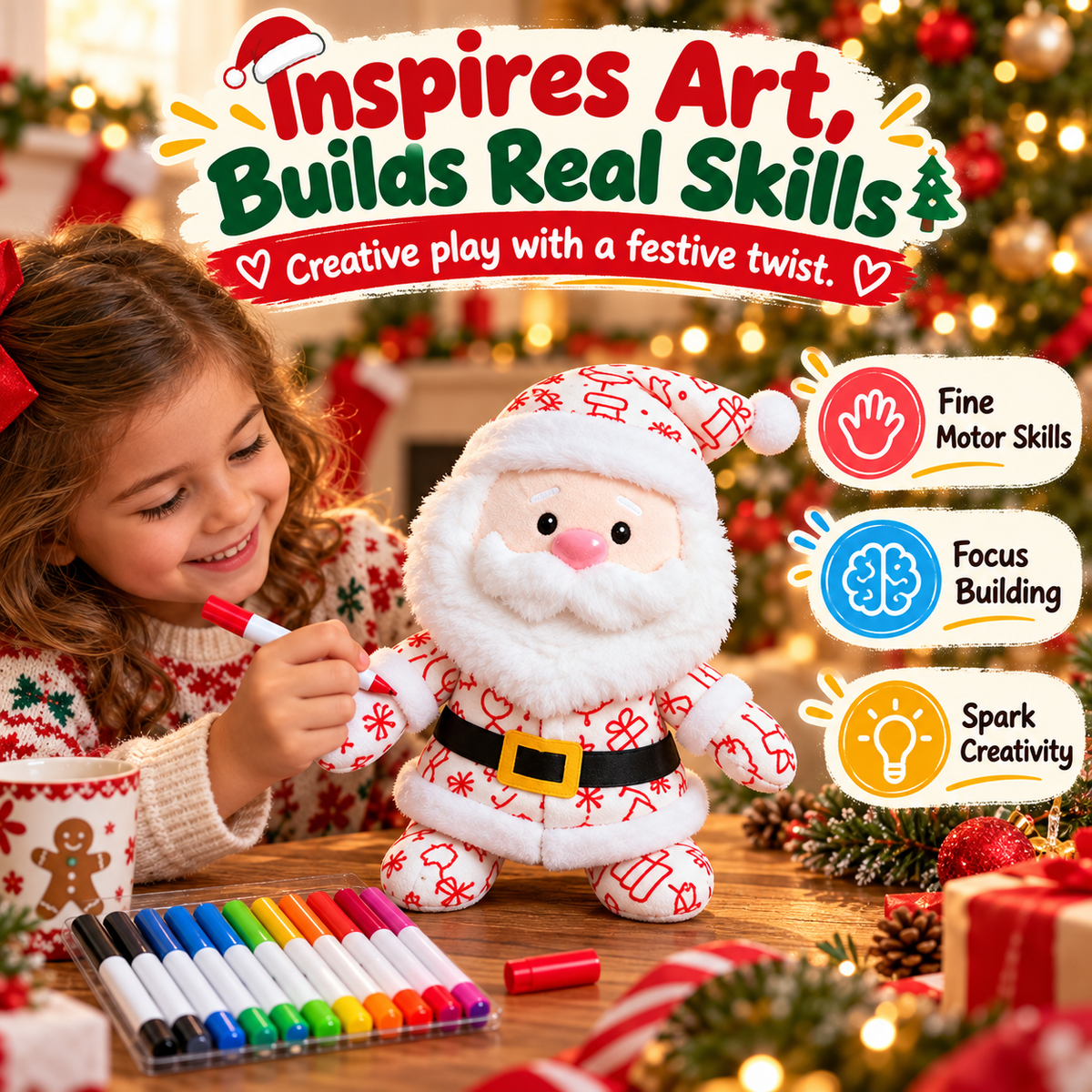 Christmas DIY Color-In Santa Plush Kit – Washable & Reusable