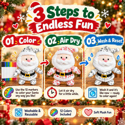 Christmas DIY Color-In Santa Plush Kit – Washable & Reusable