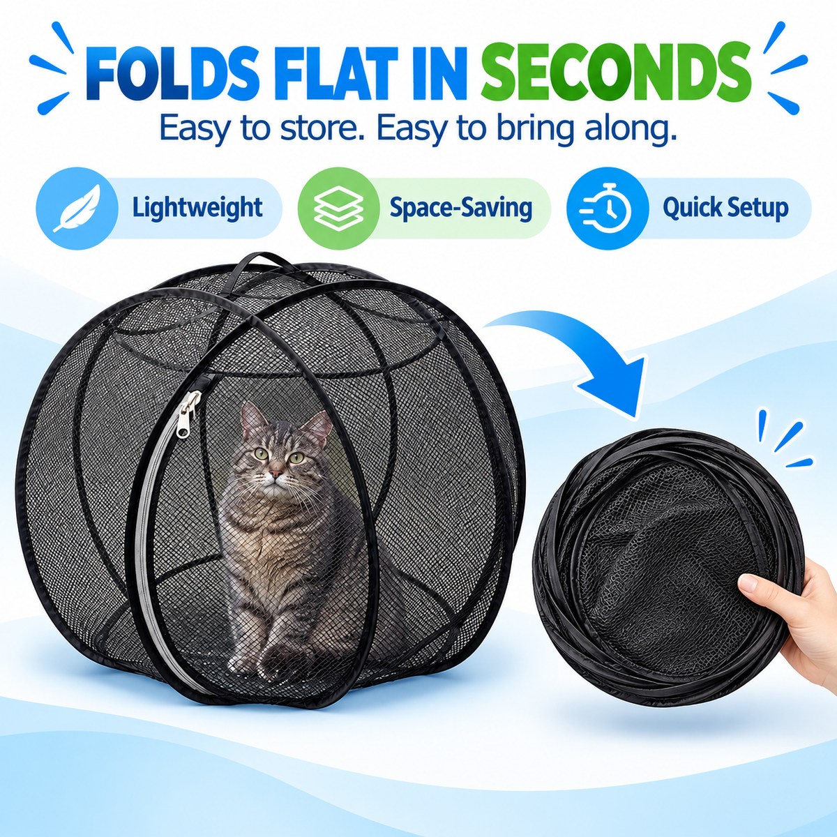 🐱🌿 FreshAir Cat Haven – Pop-Up Mesh Playpen