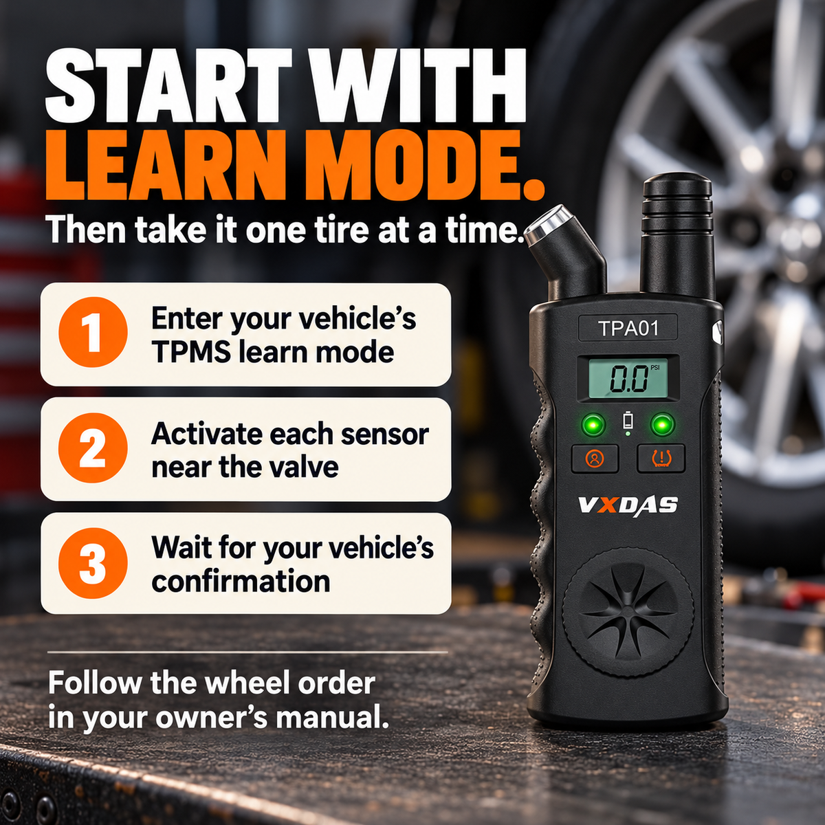 2-in-1 TPMS Relearn Tool & Digital Tire Pressure Gauge for GM