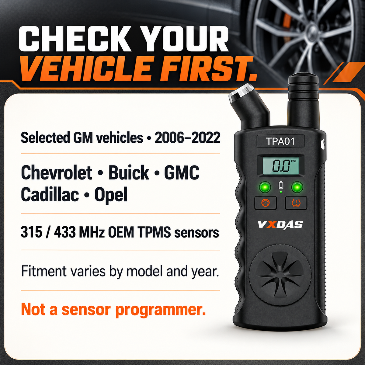 2-in-1 TPMS Relearn Tool & Digital Tire Pressure Gauge for GM