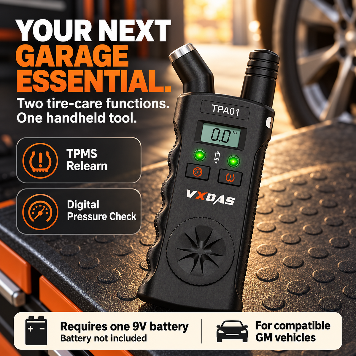 2-in-1 TPMS Relearn Tool & Digital Tire Pressure Gauge for GM