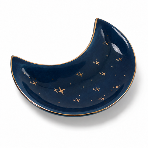 Blue Star Gold Rim Ceramic Crescent Tray