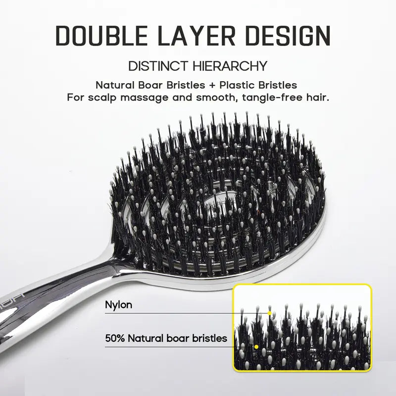 Natural boar bristles and nylon double layer design