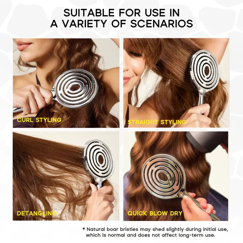 Four hair styling scenarios with hollow brush