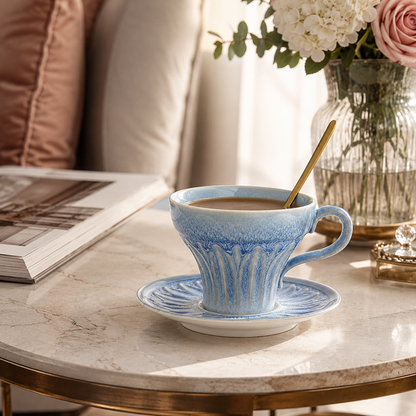 Starry Gradient Blue Ceramic Coffee Cup Set