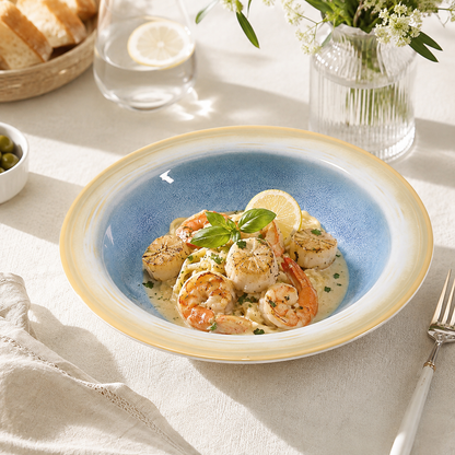 Blue Reactive Glaze Ceramic Deep Plate