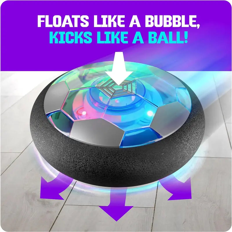 Hover soccer ball gliding across floor