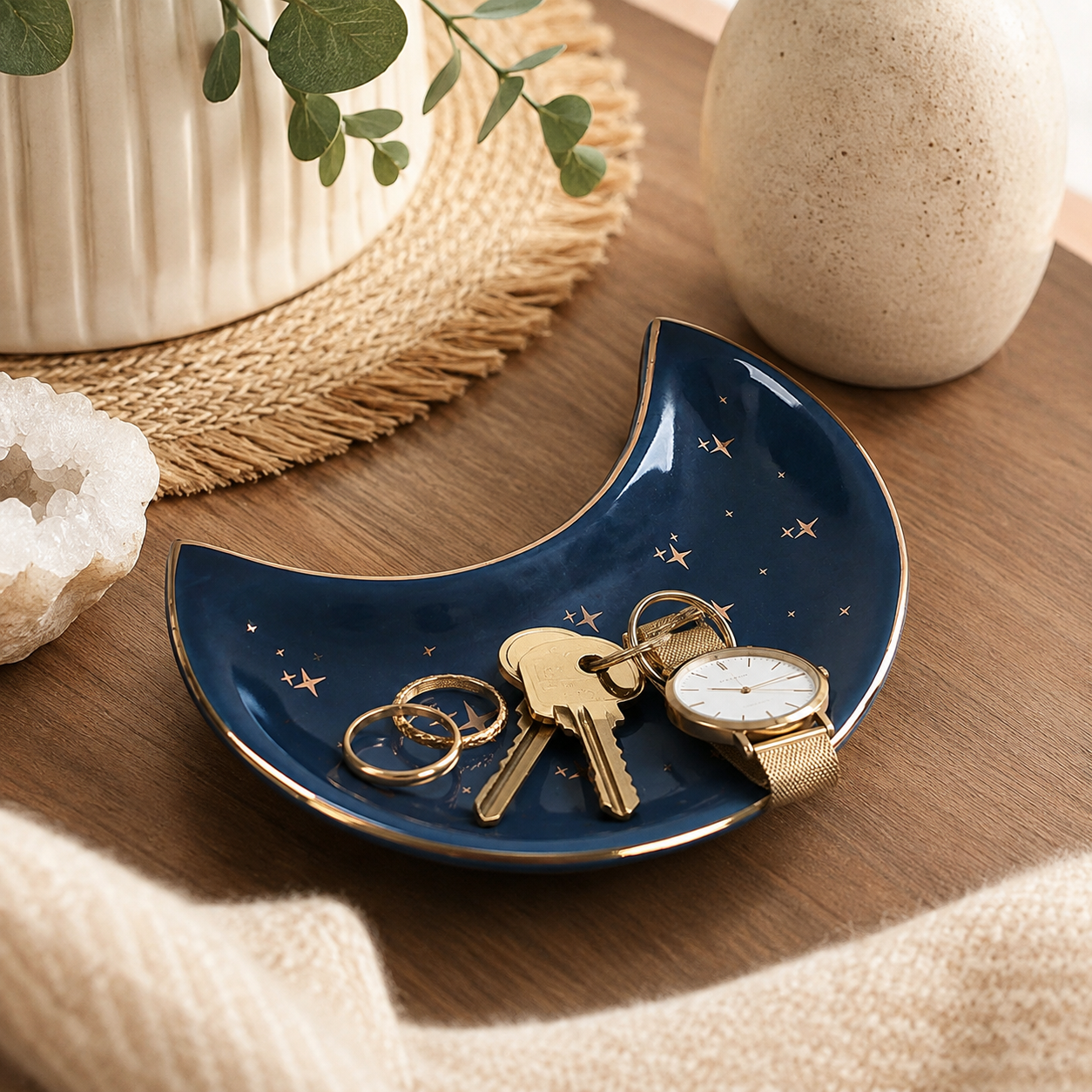 Blue Star Gold Rim Ceramic Crescent Tray
