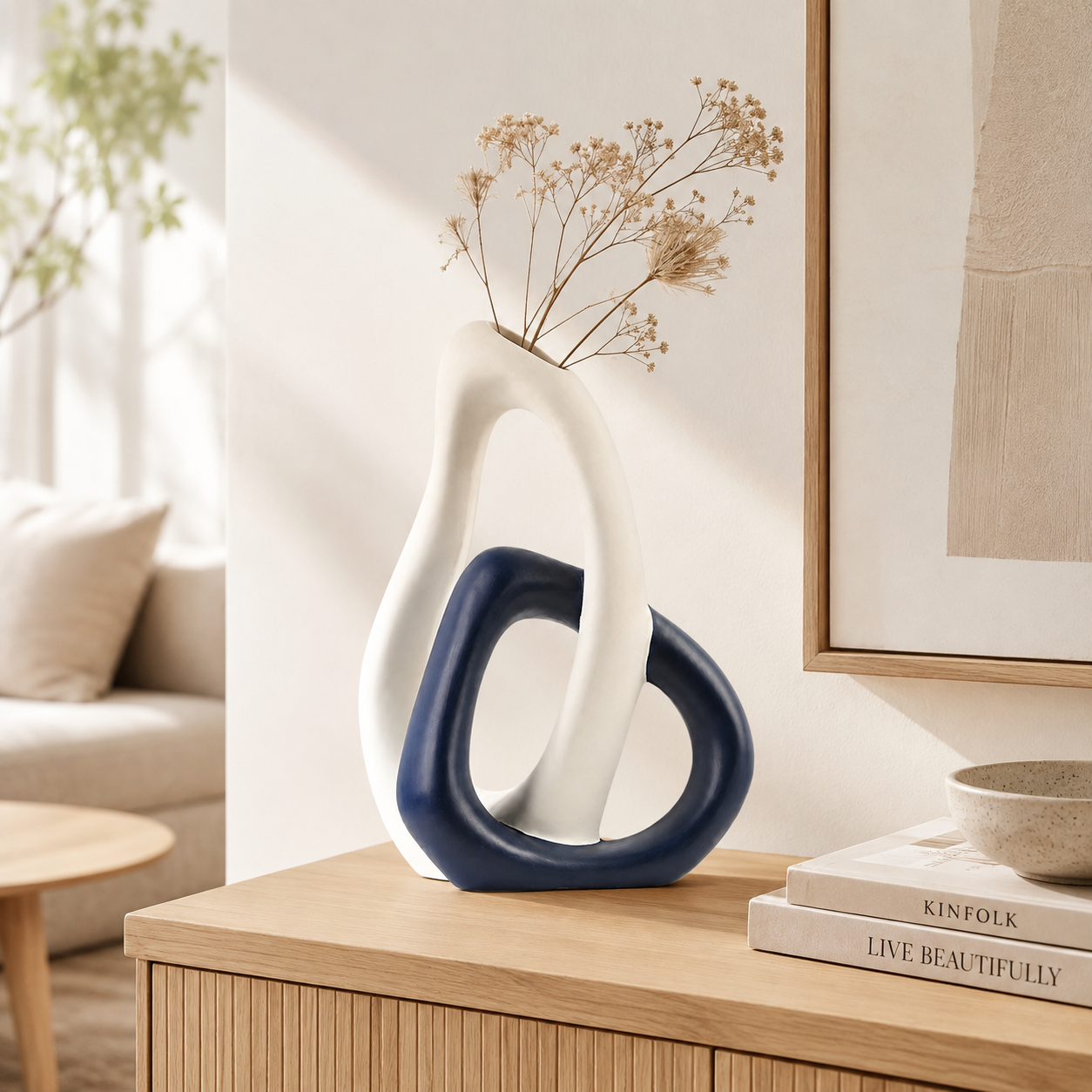 Blue & White Heart Ceramic Vase