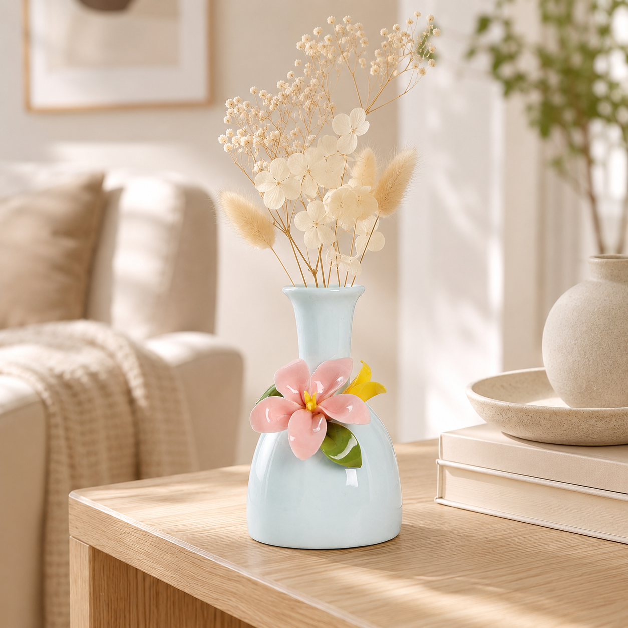 Blue Floral Ceramic Bud Vase