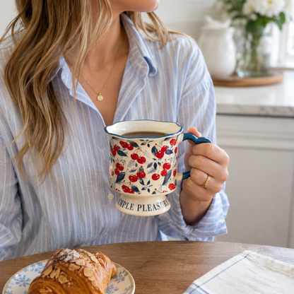 Hand Painted Blue Floral Ceramic Mug
