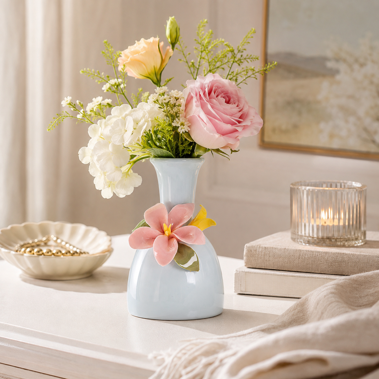 Blue Floral Ceramic Bud Vase