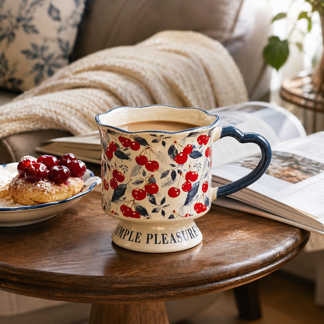 Hand Painted Blue Floral Ceramic Mug
