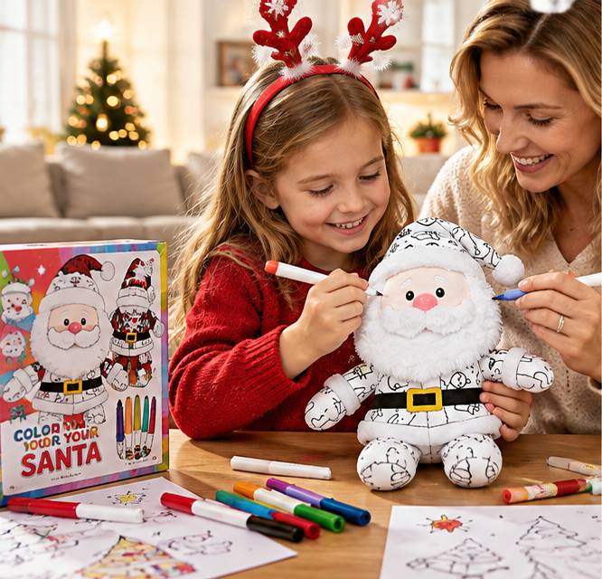 Christmas DIY Color-In Santa Plush Kit – Washable & Reusable